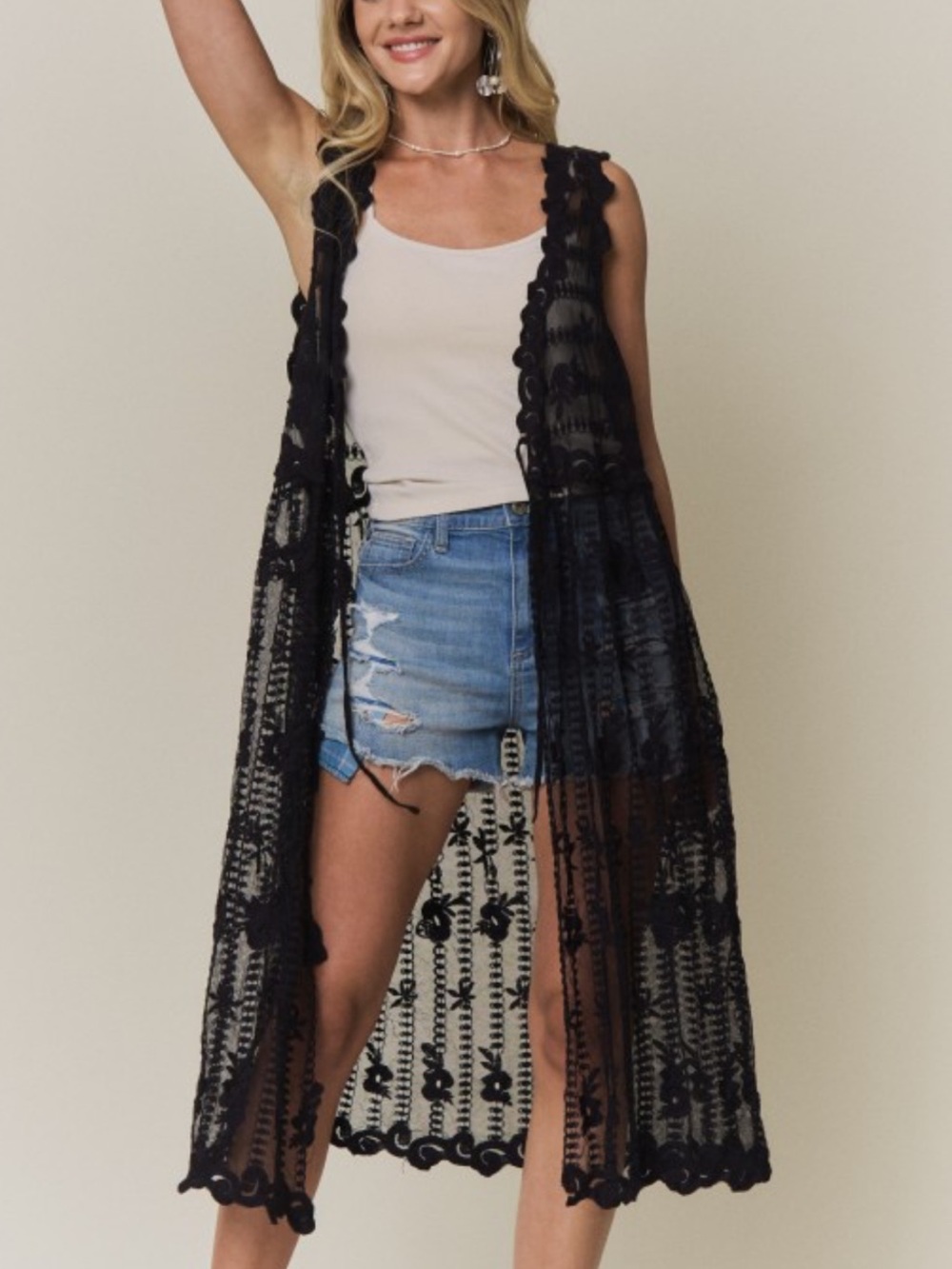 Sheer Lace Vest - Black